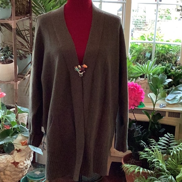 Size XXL OLIVE GREEN CARDIGAN SWEATER WITH TWO FRONT POCKETS ! - Picture 1 of 10